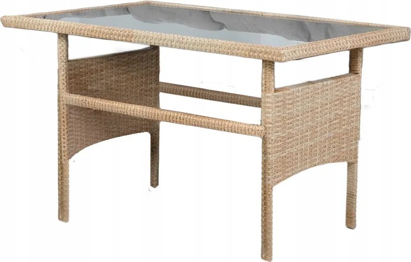 „BERNO” RATTAN BÚTOR SZETT (SAROKKANAPÉ + 2 PUFF + ASZTAL) BÉZS SZÍNBEN, SZÜRKE PÁRNÁKKAL