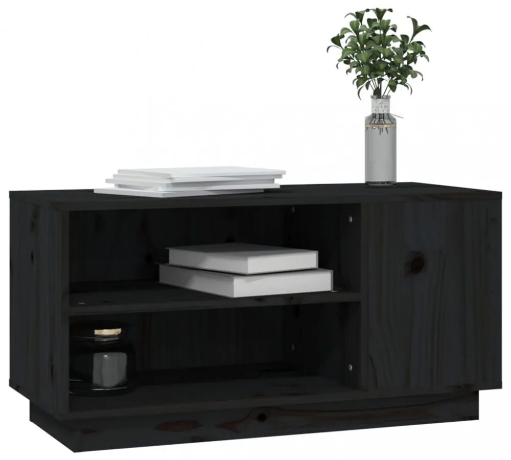 fekete tömör fenyőfa TV-szekrény 80 x 35 x 40,5 cm