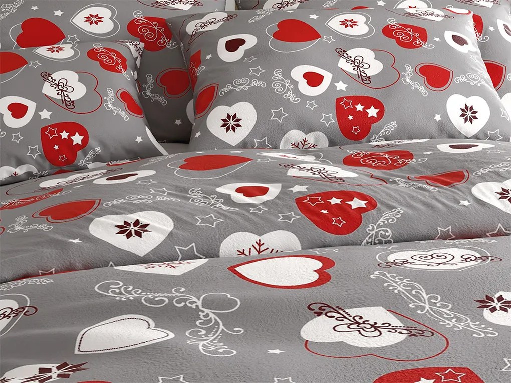 CHRISTMAS HEART szürke mikroplüss ágyneműhuzat Ágyneműhuzat mérete: 70 x 90 cm | 140 x 200 cm
