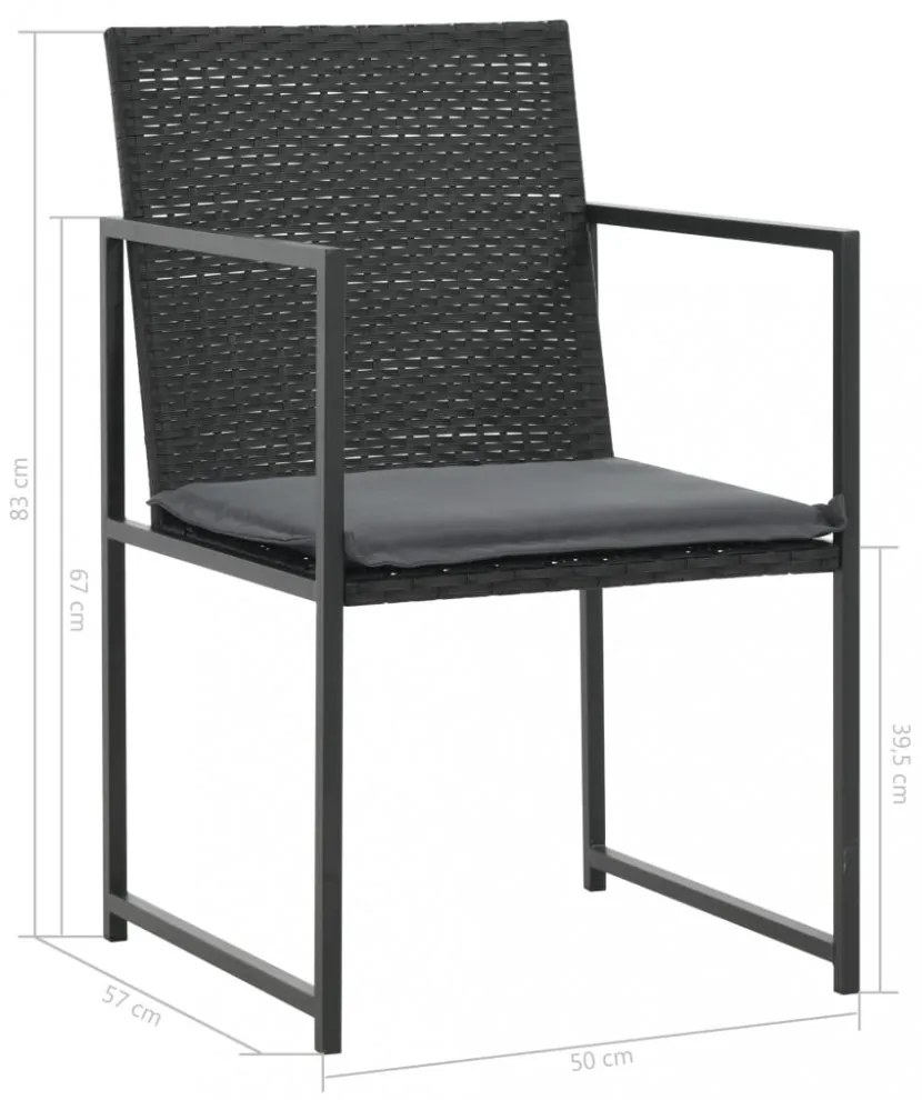 7-részes fekete polyrattan kültéri étkezőszett párnákkal