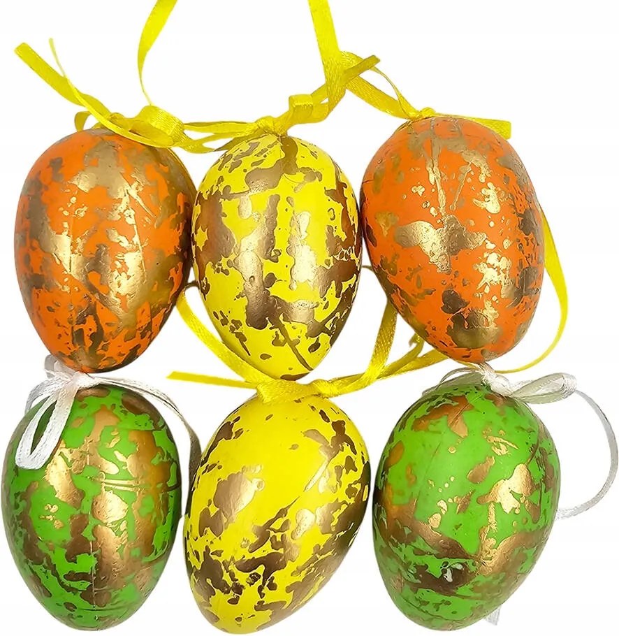 Dekorációs Tojás 4x6cm húsvéti tojás medál 6db színes, aranyozott