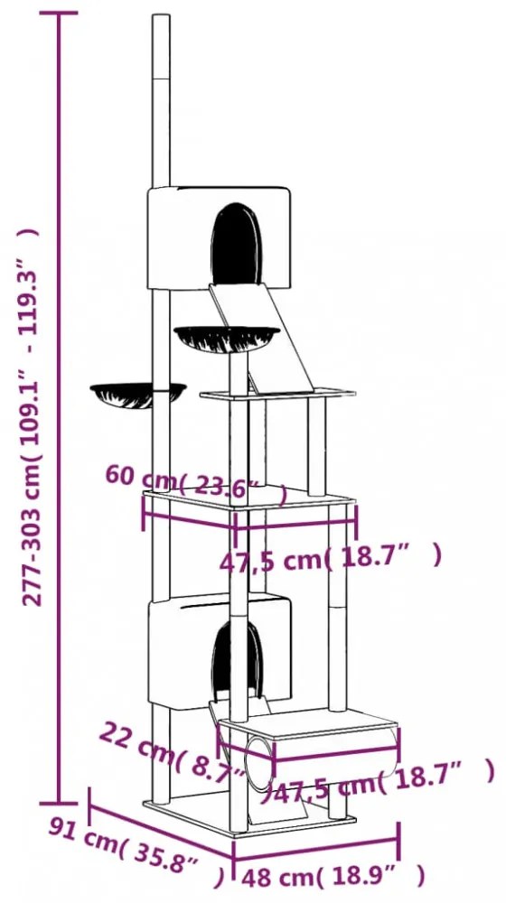 sötétszürke plafonig érő kaparófa 277-303 cm