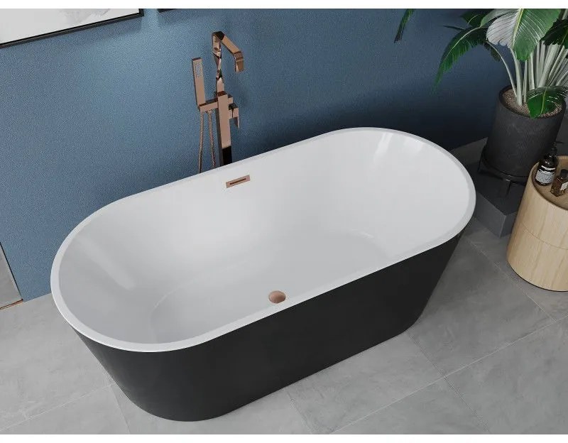 Mexen Luna, szabadon álló kád 150 x 75 cm, fehér-fekete, réz túlfolyó, 52031507575-65