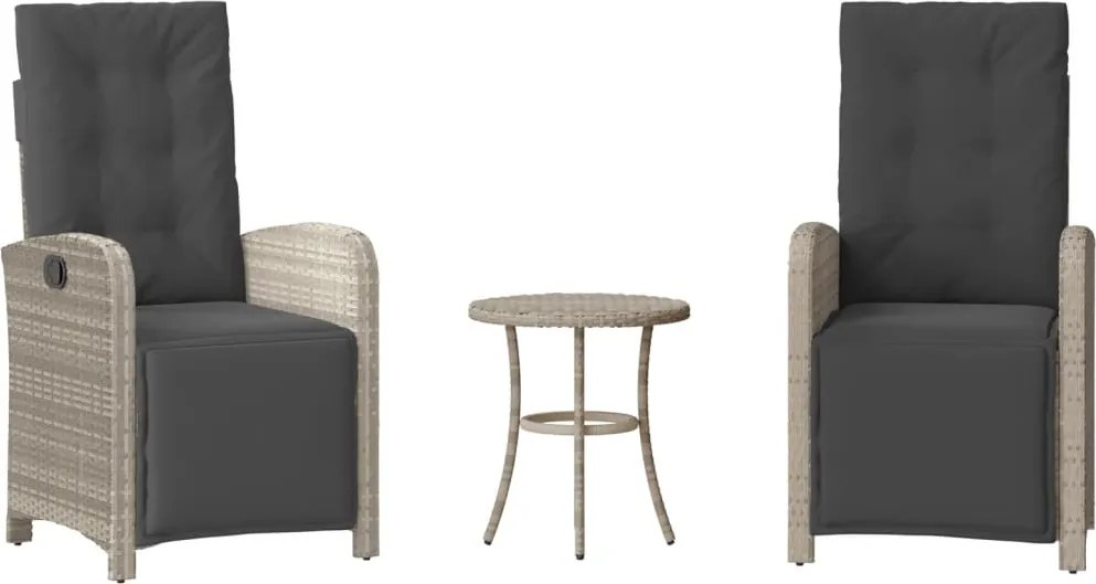 vidaXL 3 részes világosszürke polyrattan bisztrógarnitúra párnákkal