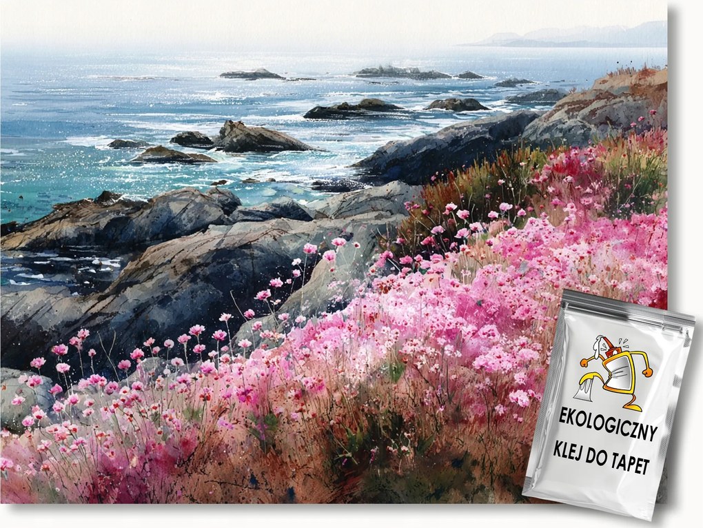 Fotótapéta Flizelina Tájkép Tenger Hullámok Tengerpart Sziklák Virágok 100x75 ragasztó