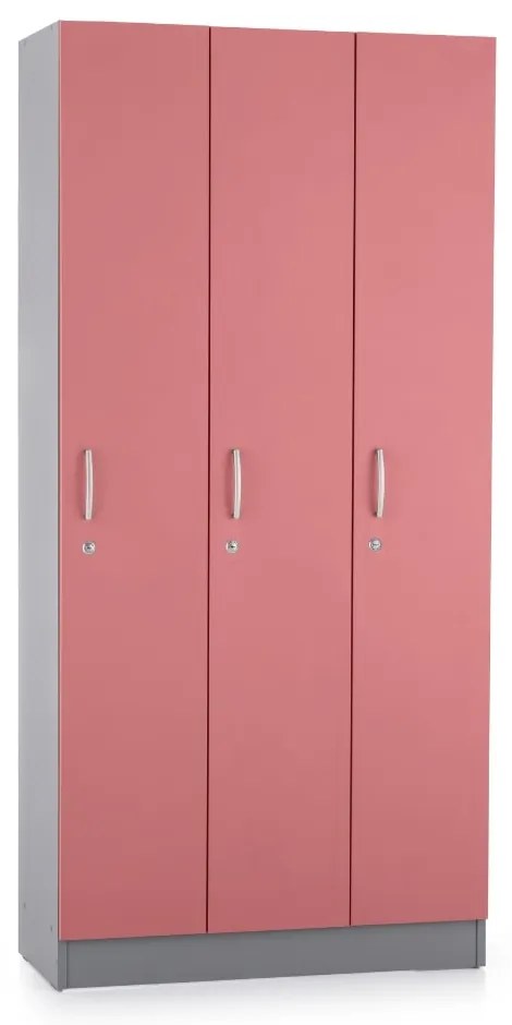 Fa szekrény Visio LUX - 3 szakasz, 90 x 42 x 190 cm, rózsaszín