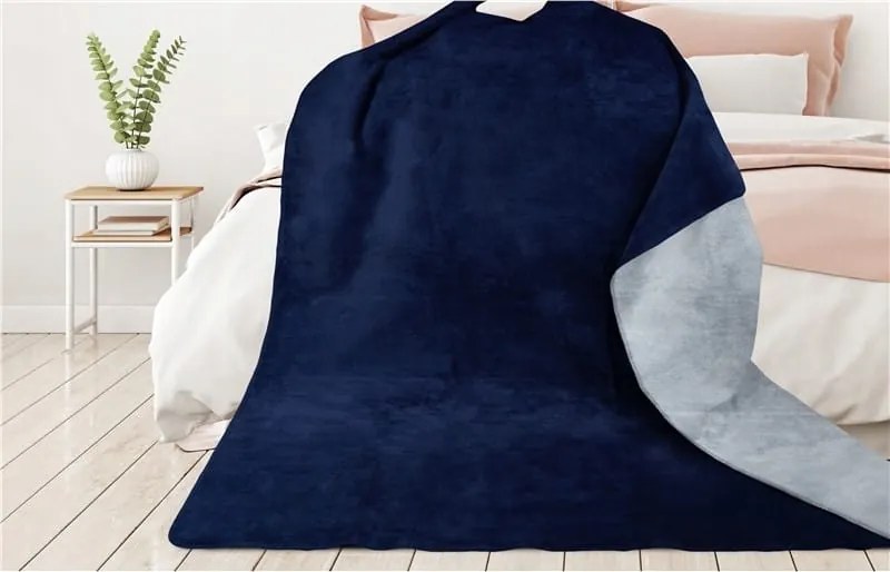 Glamour pamut-karil takaró 150x200 sötétkék-hamu kétoldalas