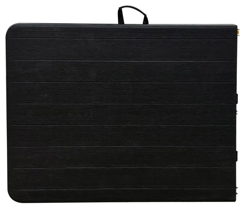 Összecsukahtó kempingasztal fekete színben 180x74 cm., fogantyúval a könnyű hordozhatóság érdekében