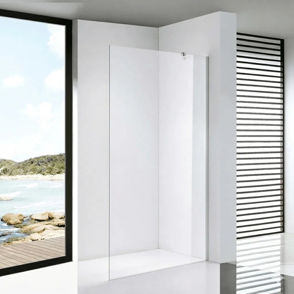 Stuxi Milano Easy Walk-in zuhanyfal, 140x200 cm, 8 mm vastag vízlepergető biztonsági üveggel, helytakarékos stabilizátorral