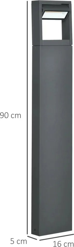 Outsunny kerti lámpa, ösvényvilágítás, oszloplámpa LED-ekkel, időjárásálló, 16cm x 5cm x 90cm, sötétszürke