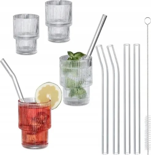 Italos poharak szívószállal és kefével 4 db 210 ml Relaxdays