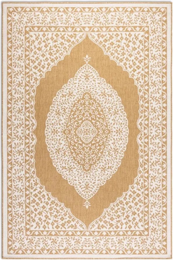 Teraszszőnyeg 160x230cm,sárga krémszínű kétoldalas lapos szövésű zsinóros