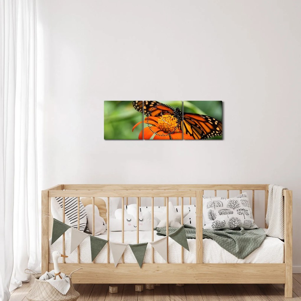 Pillangó képe a virágon (órával) (90x30 cm)