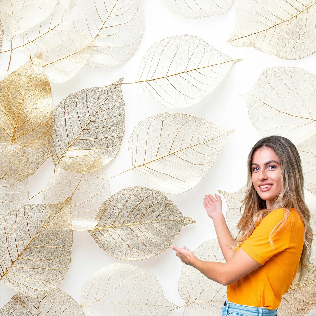 Fotótapéta Nappali Hálószoba Levelek Absztrakt Arany Bézs 588x280 LAZB09W