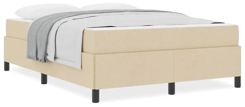 Boxrugós ágy Krém és fekete 140 x 190 cm Textil és mérnöki fa