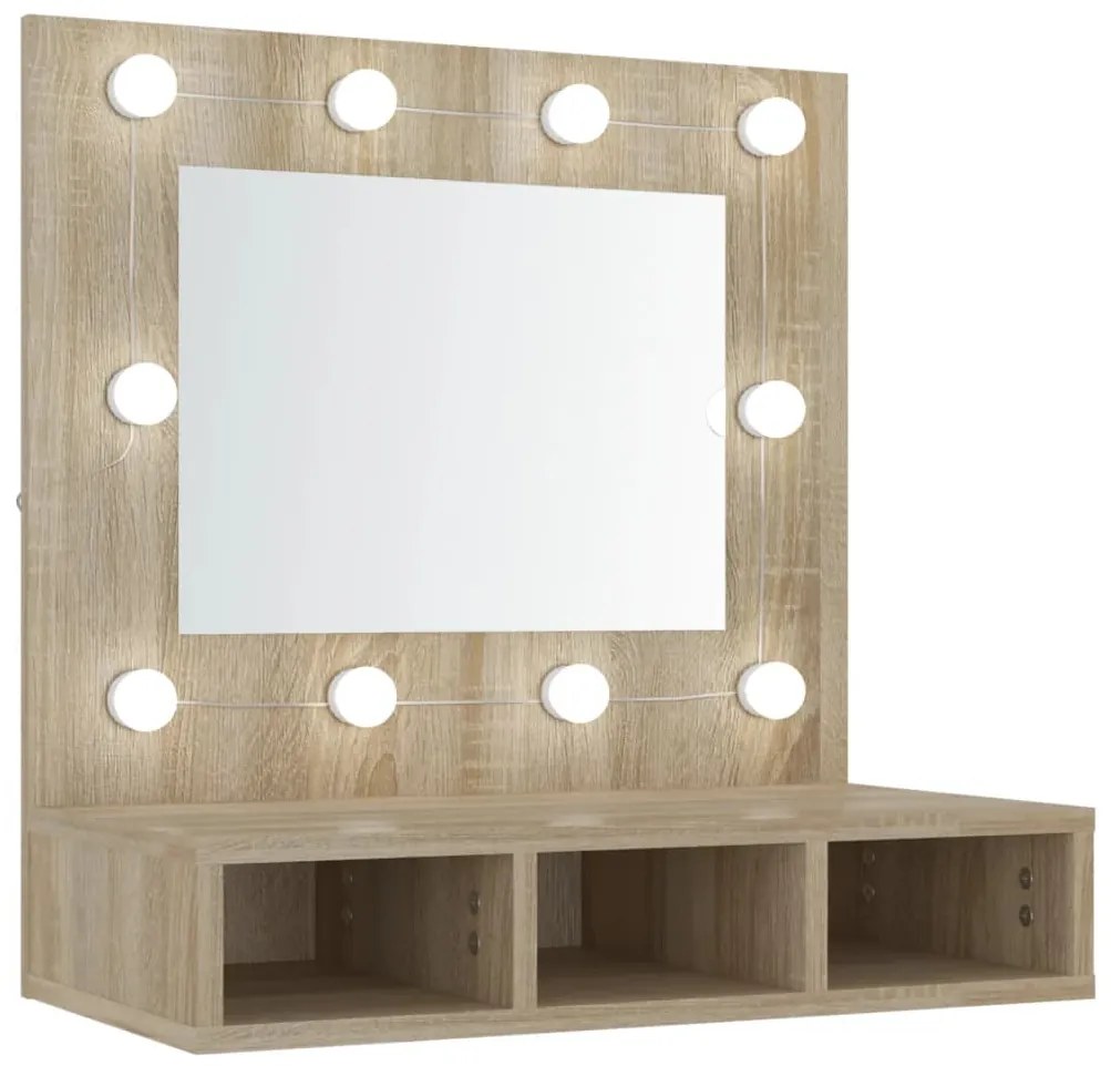 Sonoma tölgy tükrös szekrény LED-ekkel 60 x 31,5 x 62 cm