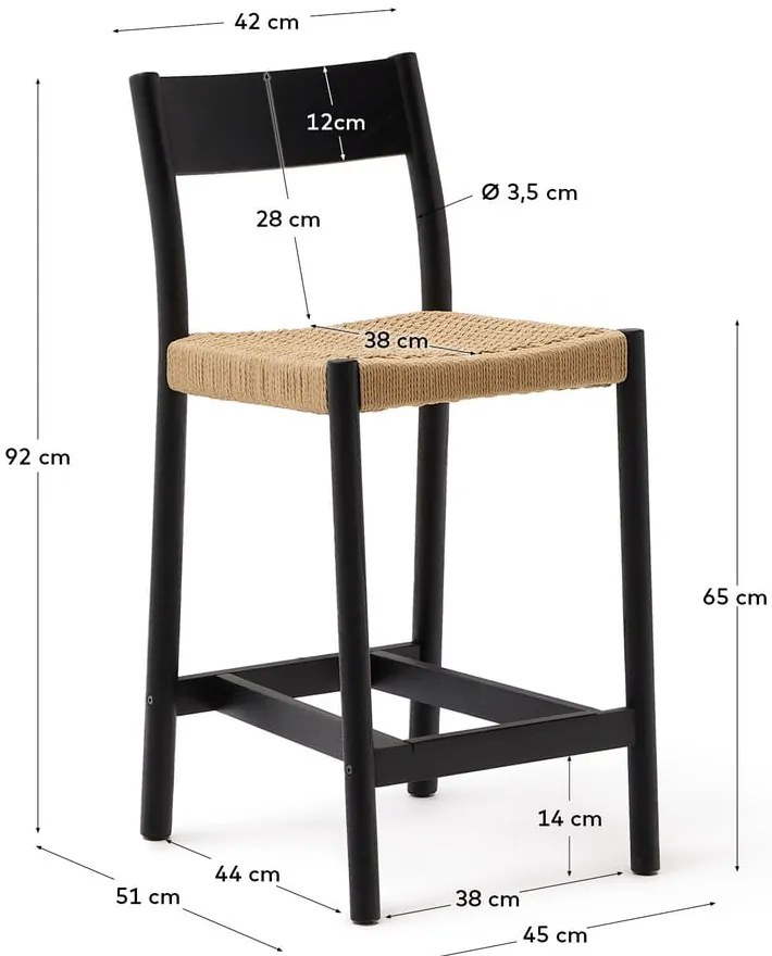 Fekete-natúr színű tölgyfa bárszék (ülésmagasság 65 cm) Yalia – Kave Home