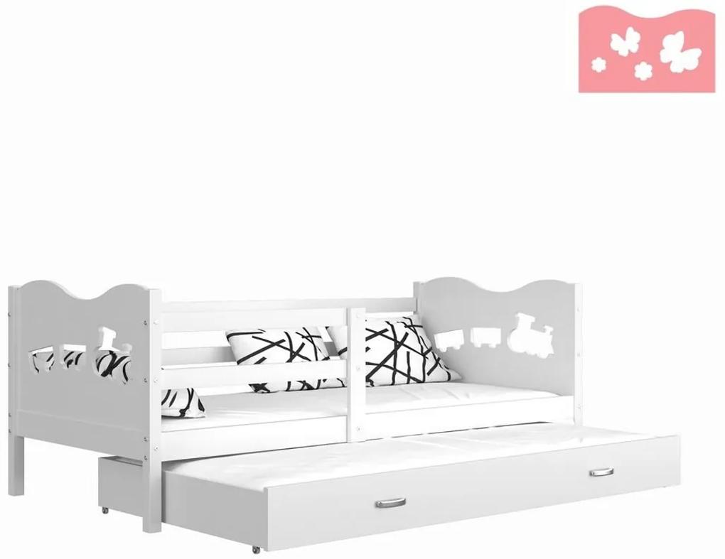 FOX P2 COLOR gyerekágy + matrac + ágyrács INGYEN, 190x80, fehér/pillangó/fehér