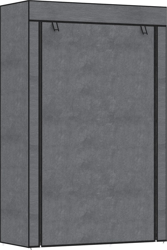 HOMCOM Textil Szekrény 6 Polccal, Ruhafogas, Cipzáros Szekrény Öltözőbe, Hálószobába, 103 x 43 x 162,5 cm, Sötétszürke | Aosom
