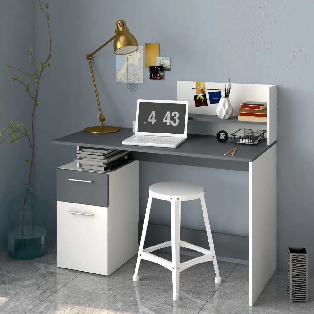 Számítógépasztal, fehér/grafit, PLATON NEW