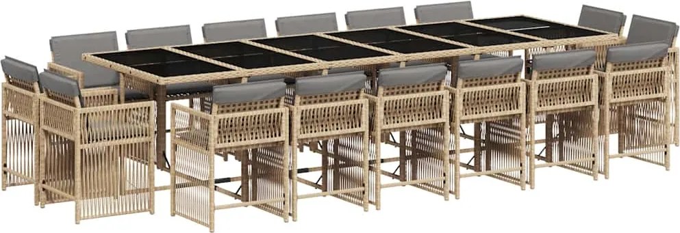 vidaXL 17részes vegyes bézs polyrattan kerti étkezőgarnitúra párnákkal