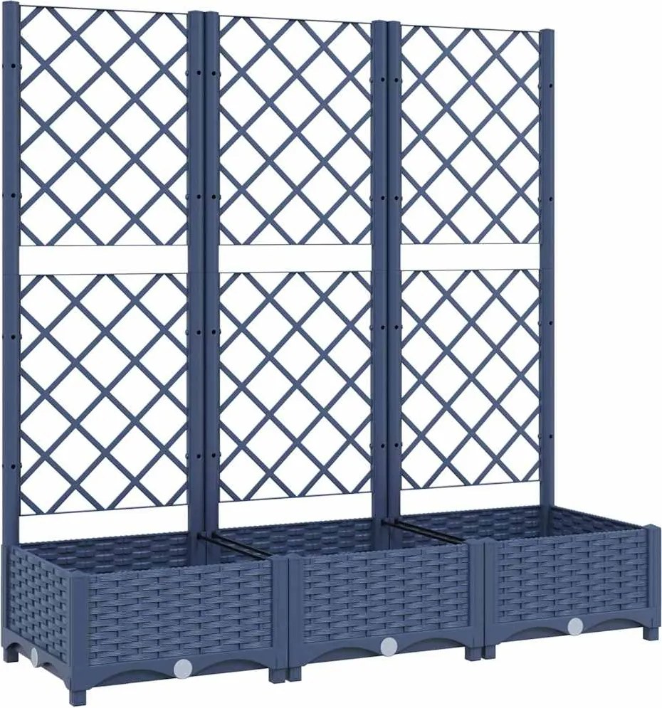 vidaXL kékszürke PP rácsos kerti ültetőláda 120 x 40 x 121,5 cm