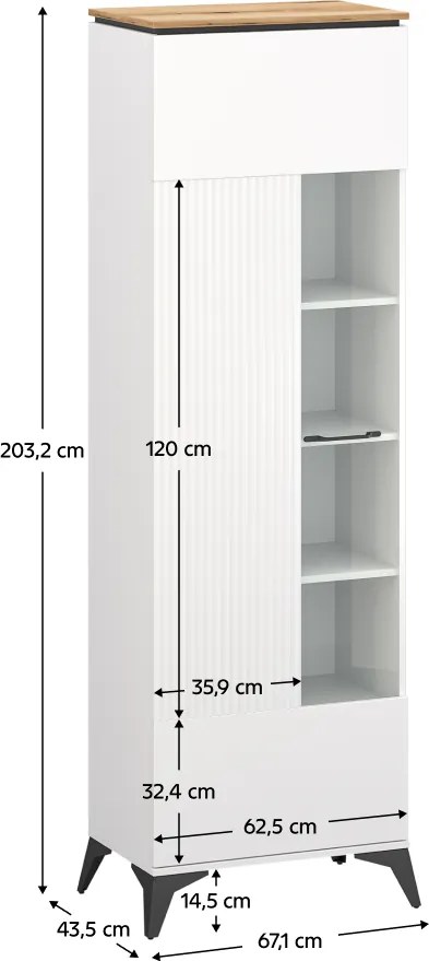 Vitrin, fehér/evoke tölgy, VELIS 1D