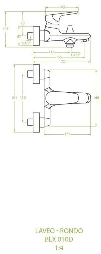 Laveo Rondo, falra szerelhető kád/zuhany csaptelep h-107, króm, LAV-BLX_010D