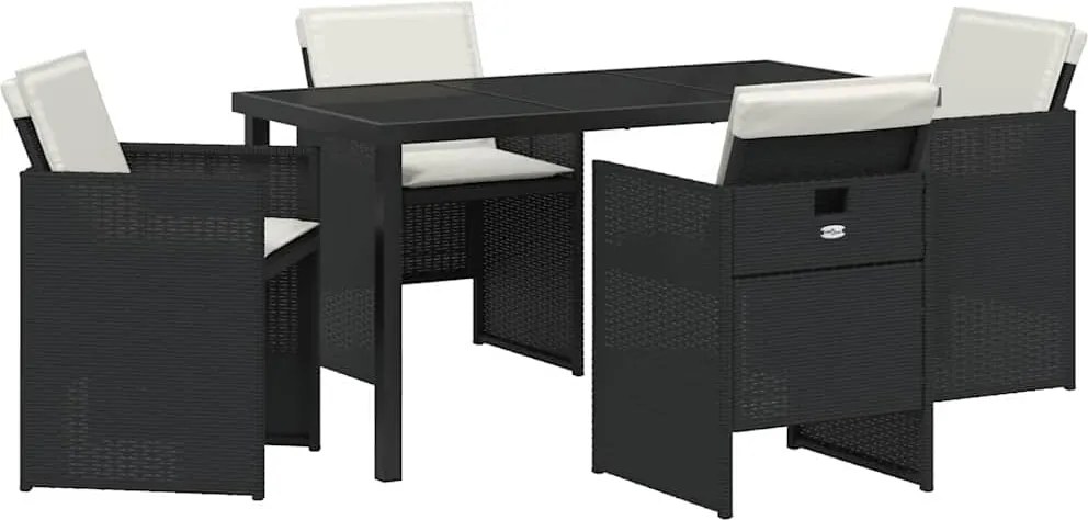 vidaXL Kert étkező szett 5 pcs Fekete polirattan