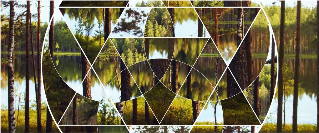 Kép - Geometrikus kollázs a skandináv erdők hátterében (120x50 cm)