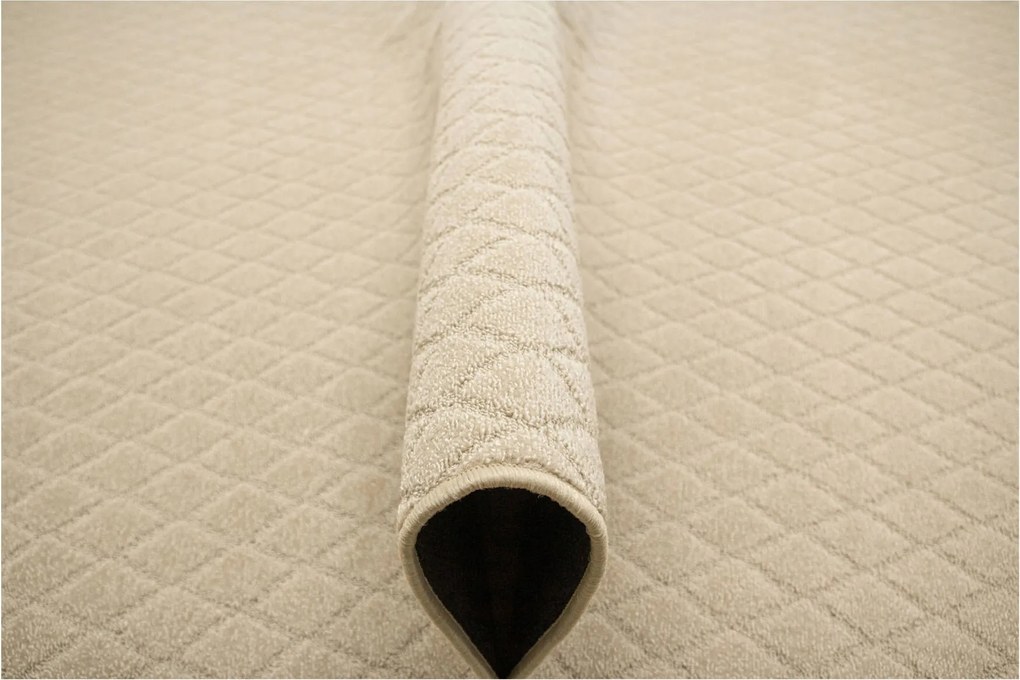 Bézs Filc Szőnyeg Rombusz Mintával Kétszintes Caro Szoba Nappaliba 150x250 cm