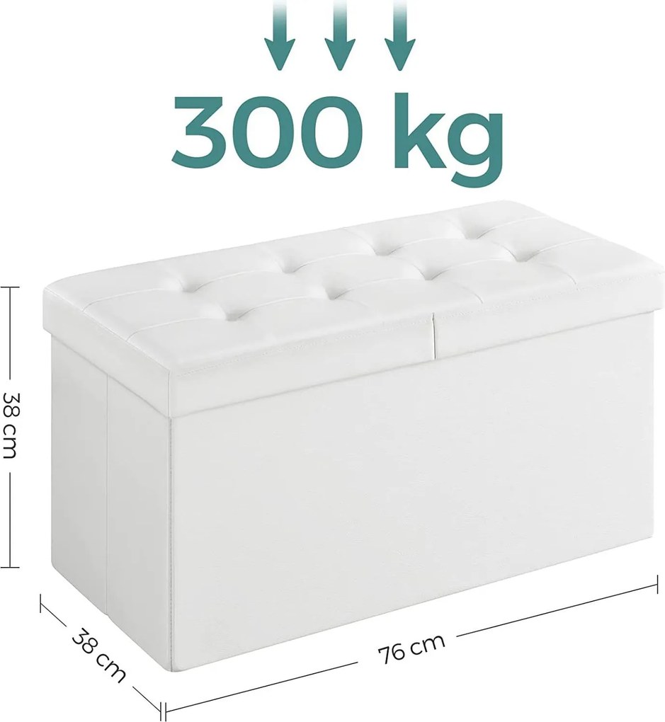 Puff, összecsukható tárolópad ottomán 80L, 76x38x38 cm, fehér