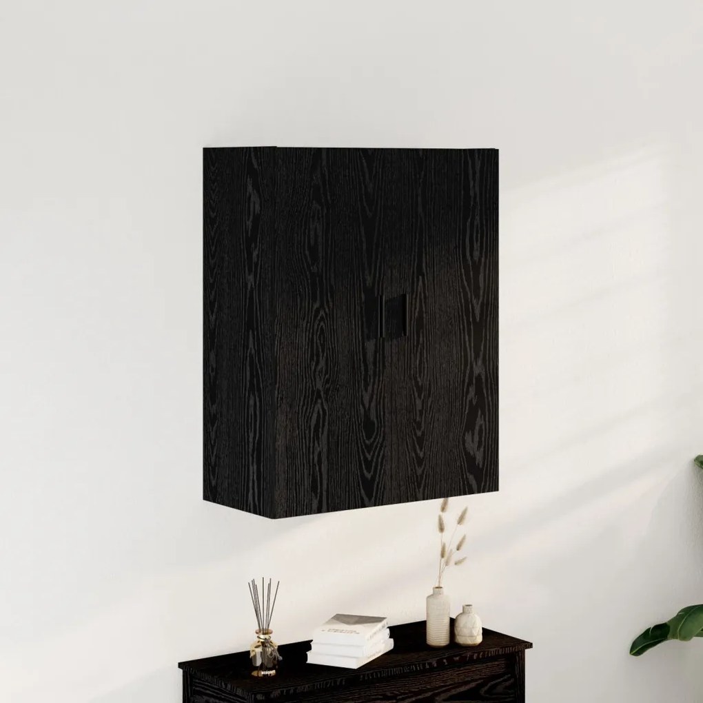 Fali Kábel Szekrény Fekete Tölgy 69,5x34x90 cm Műanyag Fa
