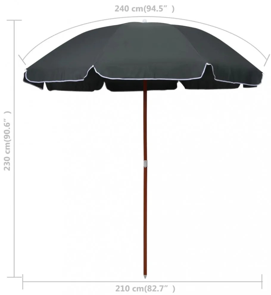 antracitszürke napernyő acélrúddal 240 cm