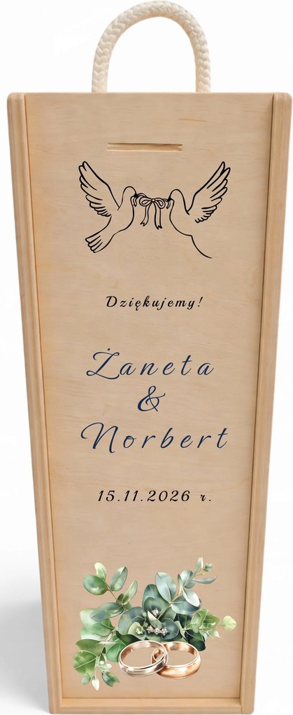 Fából készült borosdoboz Köszönetnyilvánítás Esküvői vendégeknek Ajándék