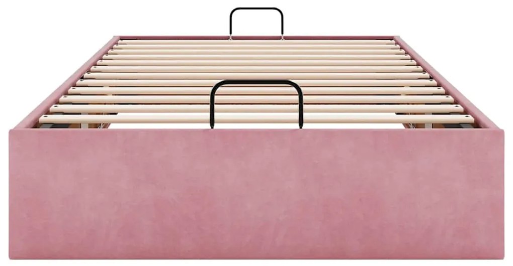 Ottomán ágykeret matrac nélkül rózsaszín 80x200 cm bársony