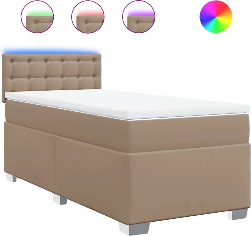 vidaXL cappuccino színű műbőr rugós ágy matraccal 90 x 190 cm