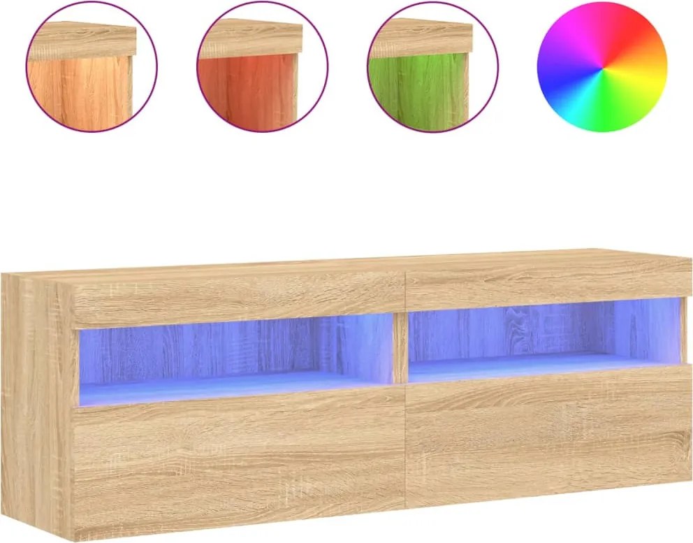 vidaXL 2 db sonoma tölgy színű fali TV-szekrény LED-del 60x30x40 cm