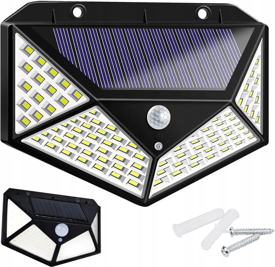 Napelemes fali lámpa 100LED szürkület érzékelővel