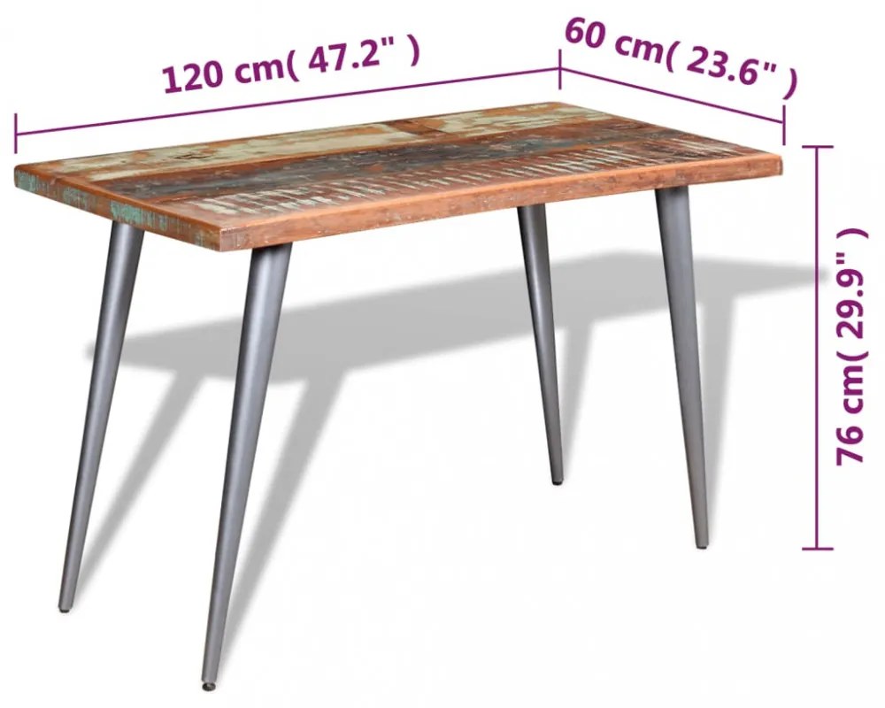 tömör újrahasznosított fa étkezőasztal 120 x 60 x 76 cm