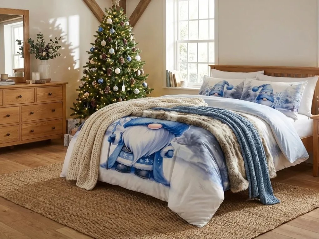 3D mikroszálas flanel ágyneműhuzat KÉK TÖRPE fehér + párnahuzat 40x50 cm ingyen Ágyneműhuzat mérete: 70 x 90 cm | 140 x 200 cm