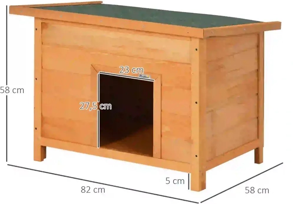 PawHut Kutyakennel, fa kutyaház csuklós aszfalttetővel, vízálló kutyabarlang emelt padlóval, kennel kis kutyáknak, kültéri, sárga