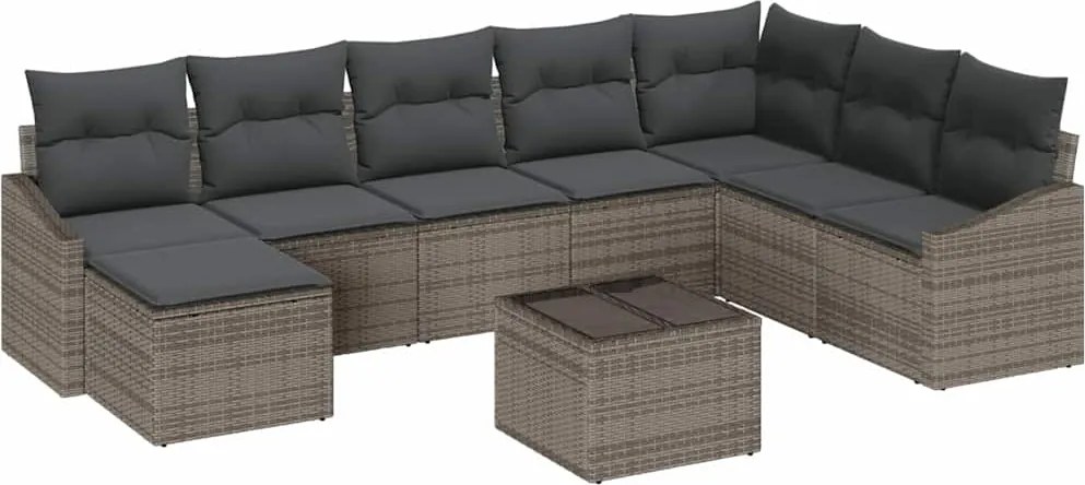 vidaXL Kanapé Szett párnával 9 pcs Szürke polirattan