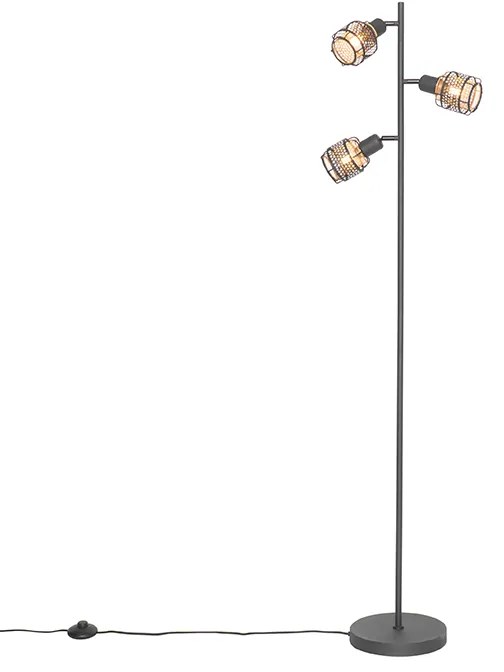 Design állólámpa fekete arannyal 3-lámpás - Noud