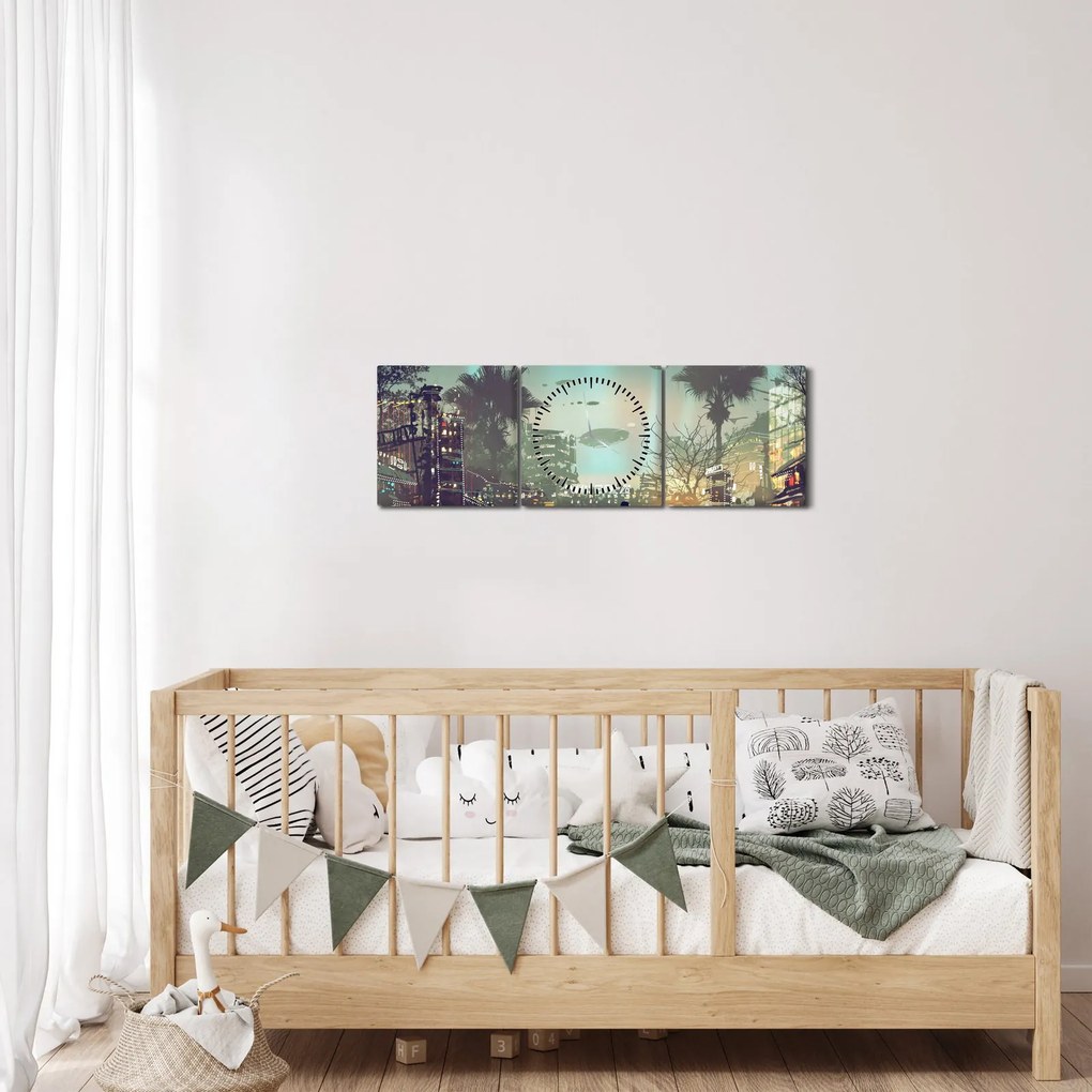 Kép - egy város a jövőben (órával) (90x30 cm)