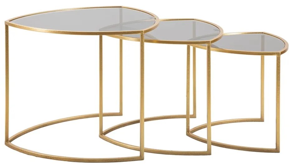 Aranyszínű kerek dohányzóasztal szett üveg asztallappal, 3 db-os ø 60 cm Triangle – Mauro Ferretti