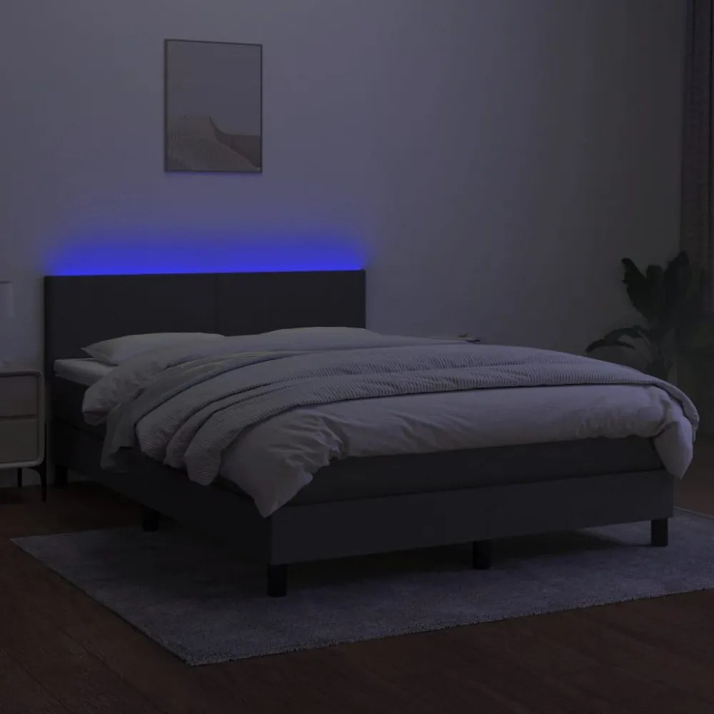 sötétszürke szövet rugós és LED-es ágy matraccal 140x200 cm