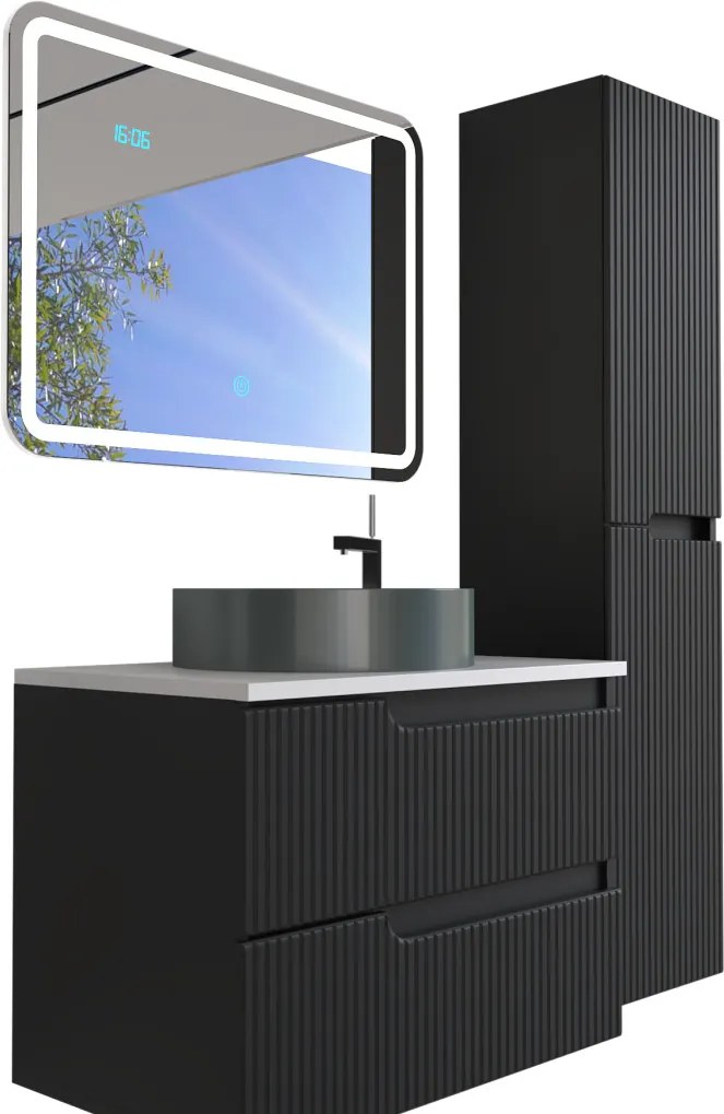 Piramida EURIDIKA fali fürdőszobabútor - mosdópult mosdó nélkül -2 fiókos - PINO FEKETE - 75 x 48 x