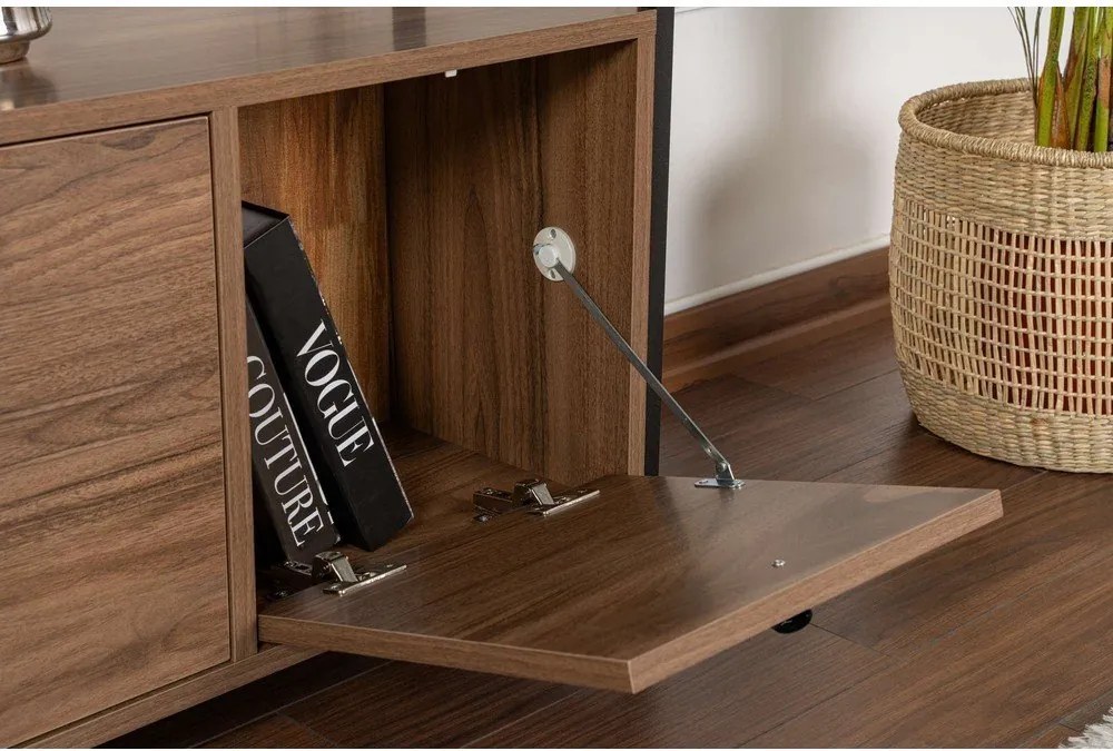 Sötét natúr színű konzolasztal diófa dekorral 29,5x120 cm Solace – Kalune Design