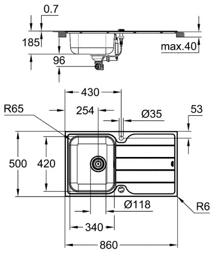 GROHE 31571SD1 - K500 mosogató 860 × 500 mm rozsdamentes acél